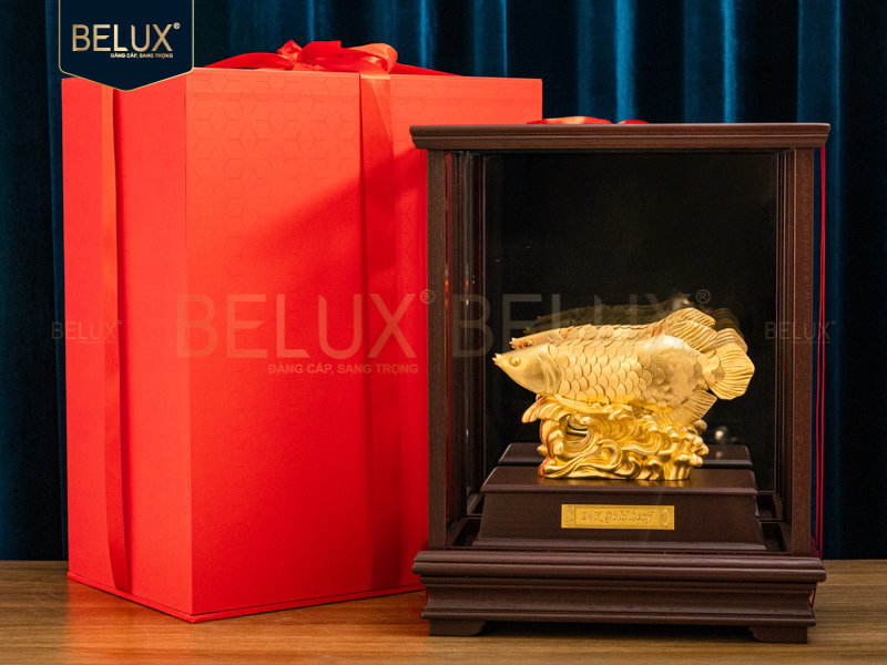 Tượng Cá Rồng dát vàng 24k&nbsp;36x28x17cm